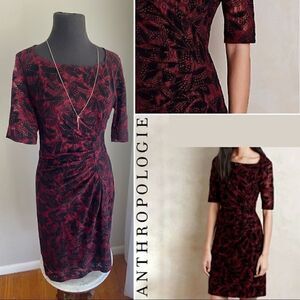 Anthropologie MAEVE Elorn Lace Dress Red With Black Lace Size 6